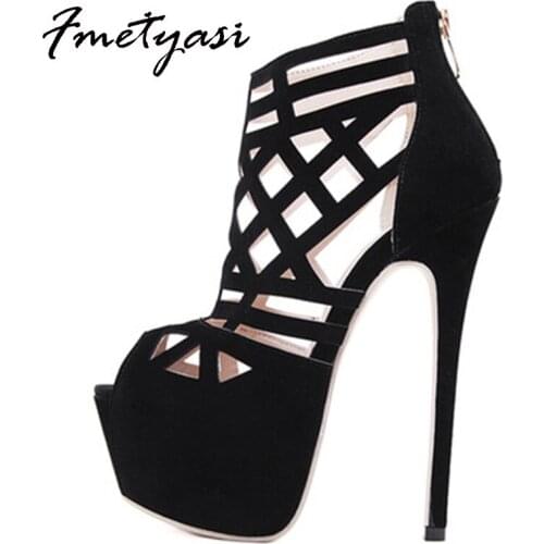 Heels Stiletto Sandals for Women 2021 Fashion Suede Party Slip On Roman Sandals High Thin Heels Breathable Platform Waterproof