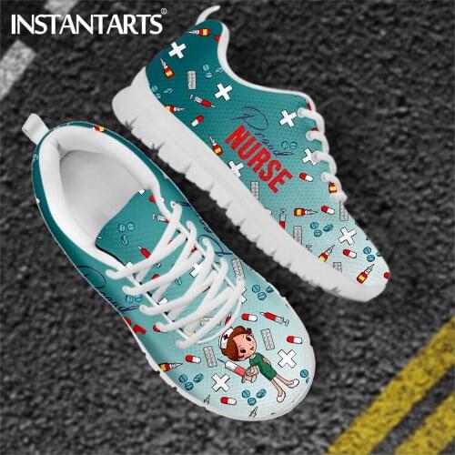 INSTANTARTS Spring Autumn Sneakers for Women Shoes Nurse Sneakers Medical Physio Print Ladies Lace Up Footwear Zapatos De Mujer