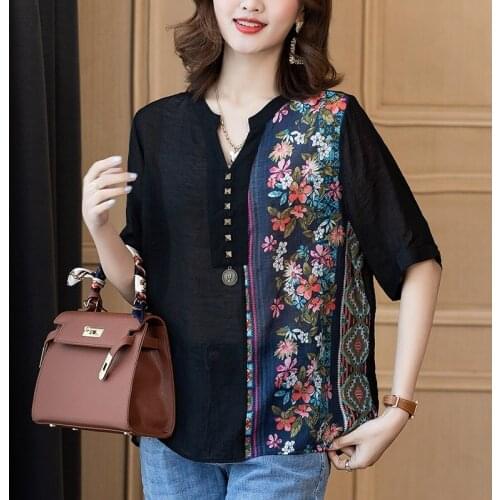 WomenS Shirts 2021 New Summer Loose Casual Blouses Ladies Chinese Tops Plus Size Tunic Chinese Style Clothing Women 31189