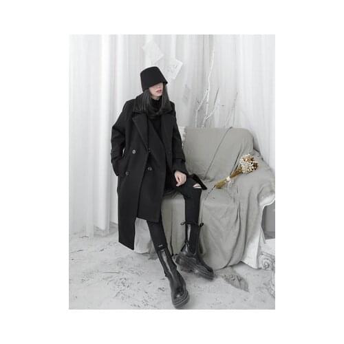 Autumn and winter new niche designer dark British tweed coat women deconstructed asymmetrical loose jacket