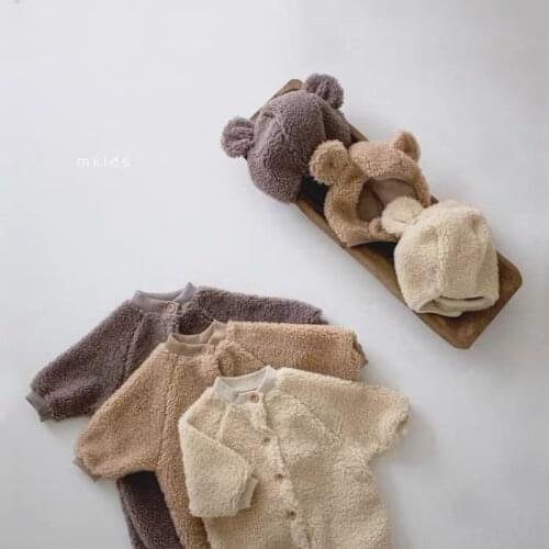 Winter New Infant Button Plush Jumpsuit 12