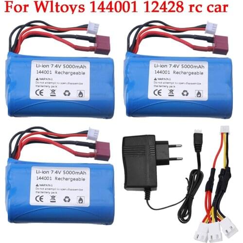 1/2/3 pcs Liion Battery for Wltoys 12428 144001 RC Car Spare Parts Accessories 7.4V 5000MAH 2S T Plug battery with USB charger