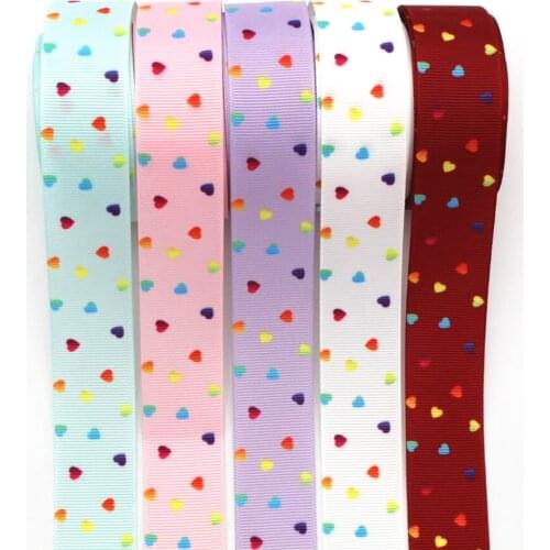 1 '25mm colorful heart cartoon ribbon 50 yards DIY handmade materials headdress hair bow gift packaging Grosgrain tape