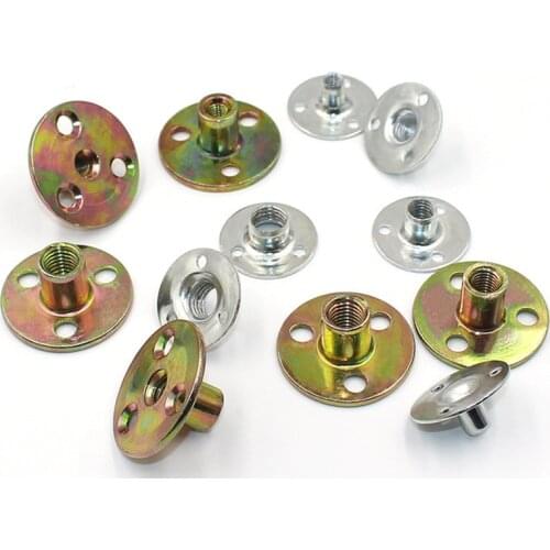 10pcs Carbon Steel Flange Coupling with M6 M8 M10 M12 Thread Zinc Plating Three Hole Lock Nuts Furniture Connector Fastener