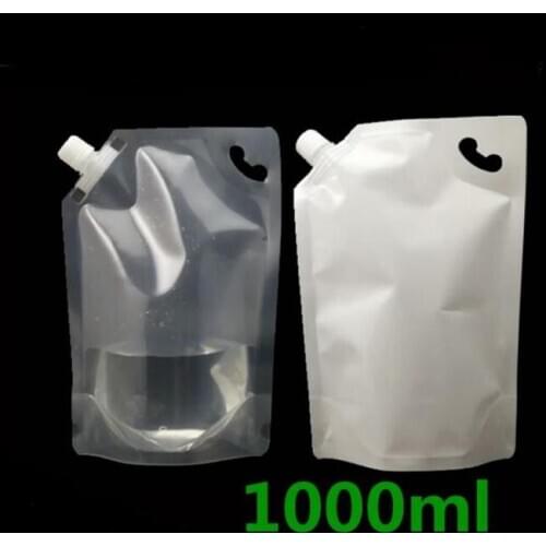 1000ML/1L White Clear Stand up Packaging Bags Drink Spout Storage Pouch for Beverage Liquid Juice Milk Coffee SN3169