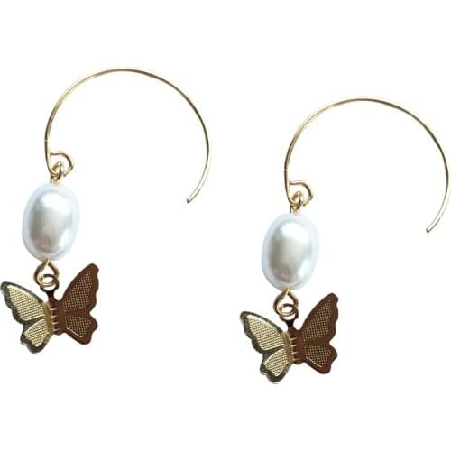 12 pair/ lot fashion jewelry gold metal pearl cute butterfly earrings