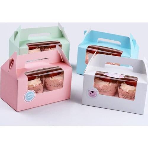 20pcs/lot-16*9*9cm-4color Paperboard 2 cupcake hand boxes DIY party gift box cookies snack candy box Baking packing boxes