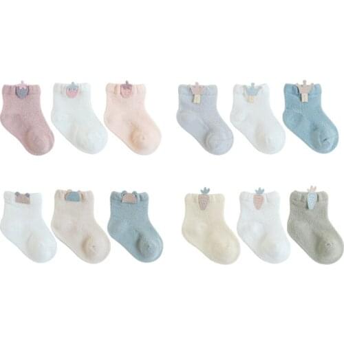 3 Paris/Lot 0 to 6 Yrs Toddler Baby Child Girls Ankle Cotton Socks Cute Heart Summer Cotton Strawberry Socks Clothing Accessorie