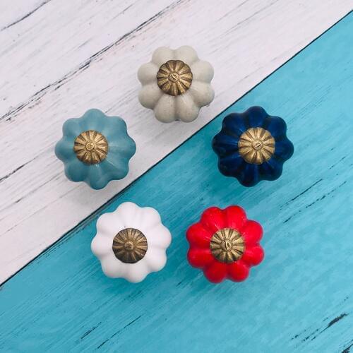 3Pc Small Pumpkin Cabinet Knob Handle Ceramic Door Cupboard Drawer Kitchen Funiture DIY Pull Knobs Home Decor