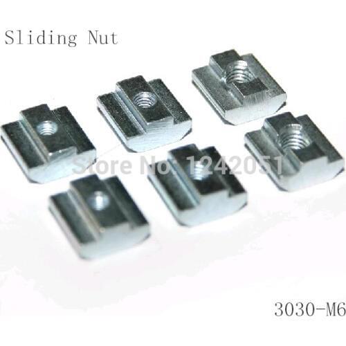 50pcs/lot T Sliding Nut block M6 for 3030 Aluminum Profile slot 8 Zinc Coated Plate Aluminum Accessories