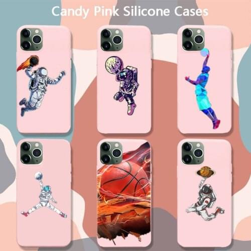 Basketball Space Astronaut Fire Phone Case For Iphone 6 6s 7 8 Plus XR X XS XSmax 11 12 Pro Mini Max Candy Pink Silicone Cover