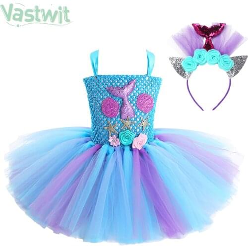 Girls Mermaid Tutu Dress Princess Sea Theme Birthday Party Dresses Kid Mermaid Costumes for Halloween Cosplay Christmas Dress Up