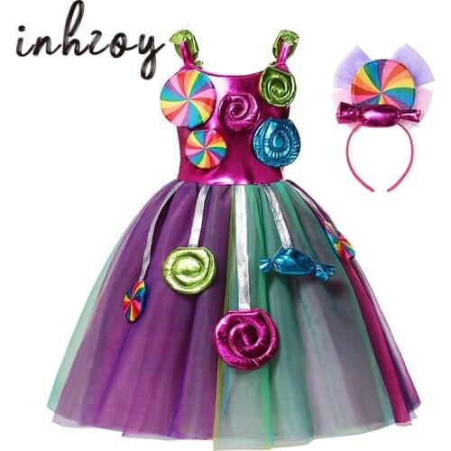 Kids Glittery Mesh Rainbow Tutu Princess Dress Up Children Halloween Cosplay Carnival Fancy Birthday Party Candy Girl Costume