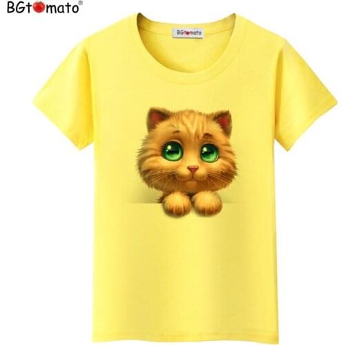 BGtomato T shirt Lovely yellow cat shirt Super cute lovely 3d printed t-shirt Hot sale popular style tshirt women