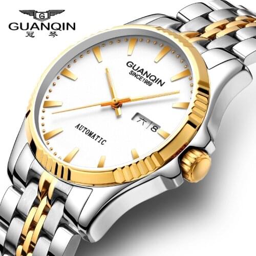 2020 Guanqin GJ16107 genuine waterproof three pointer double calendar bar nail mechanical mens Watch Multiple colors to choos
