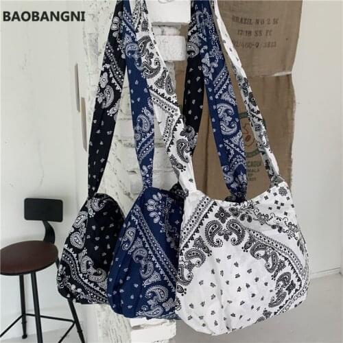 Cotton Printing Handbag Female Teenager Casual Ethnic Soft Fabric Small Sling Slouch Messenger Bag
