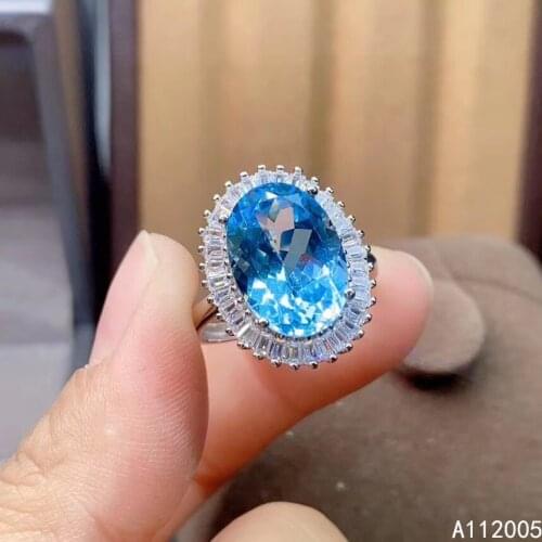 KJJEAXCMY fine jewelry 925 sterling silver inlaid natural blue topaz adjustable Female ring classic Support test hot selling