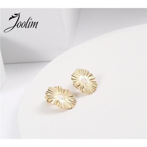 Joolim High End PVD Plated Plicated Sunflower Earring Drop Shipping Supplier