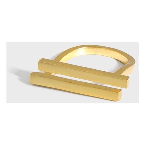 1Pc 18K Gold Authentic S925 Sterling Silver Jewelry Double Rows Straight Bar Geometric rings Adjust TLJ1558