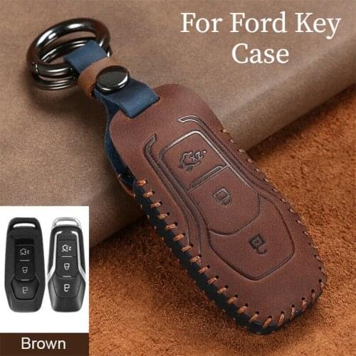 Retro Leather Key Cover Case for Ford Fusion Mondeo Mustang F-150 Explorer Edge 2015 2016 2017 2018 Car Styling Key Protection