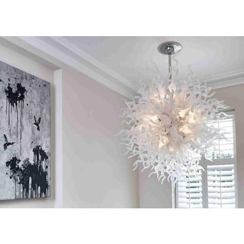 Pretty Art Glass Lighting Round White Chandeliers 40inch Restaurant Simple Creative Design Murano Glass Chandelier Light Fixture