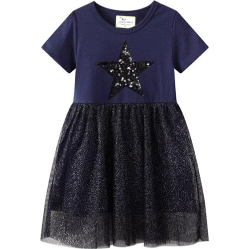 Summer Star Beading Princess Tutu Lace Girls Dresses for 2021 Baby Clothing Hot Selling Birthday Wedding Dress