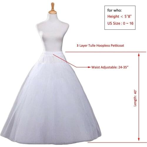 Hot selling Fashion Style White 3-Layers Tulle Hoopless Wedding Dress Underskirt Petticoat New