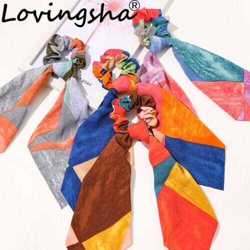 LOVINGSHA Women Hair Accessories Ladies Cute Hair Tie Striped Lady Scrunchies Ponytail Hair Female Girl Holder Rope FC182