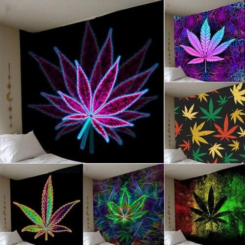 Small Psychedelic Maple Leaf Wall Tapestry Trippy Bohemian Mandala Tapestries Wall Fabric Carpet Ceiling Room Decor Home Decor