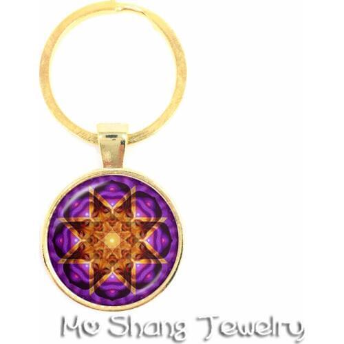 The Mandala Key Chain Handmade OM Symbol Art Jewelry Glass Photo Key Chain Flower Of Life Man