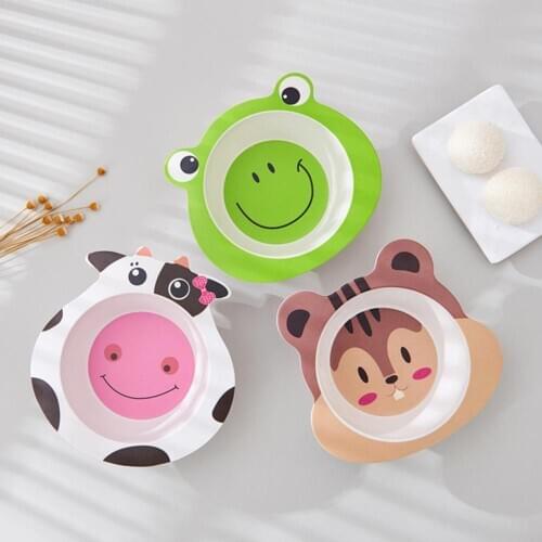 Cute Children Squirrel Frog Shape Bamboo Fiber Baby Feeding Bowl Dishes Tableware Infant Portable Creative Kid Plates Tableware