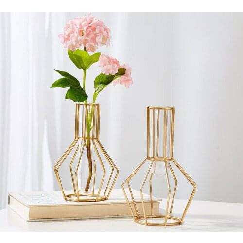 Nordic Iron Golden Light luxury Vase INS Creative Transparent Glass Hydrosphere Tablet Desktop Simple Delivery