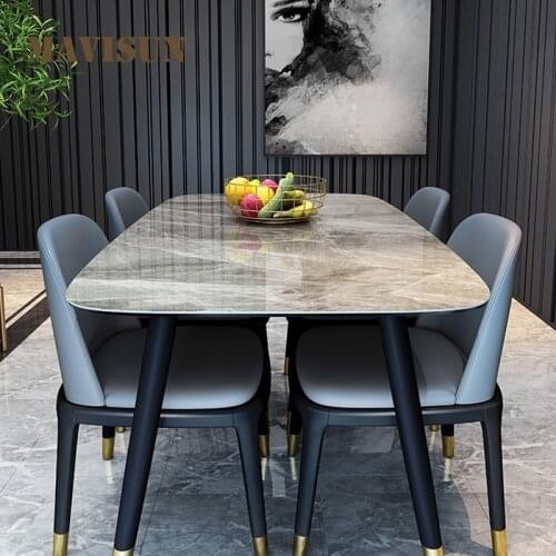 New Italian Style Luxury Dining Room Furniture Modern Creative Rectangular Marble Dining Table Dining Set 4 Chairs With Table