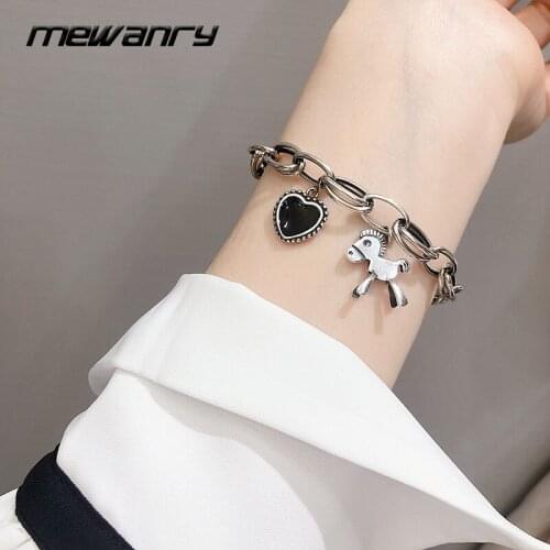 MEWANRY New 925 Sterling Silver LOVE Heart Bracelets for Women Accessories Trendy Elegant Vintage Pony Thick Chain Party Jewelry