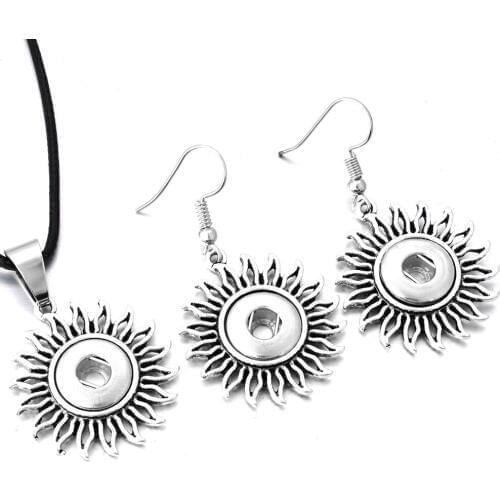 New Snap Jewelry Set Hollow Out Flower 12mm Snap Button Necklace & 12mm Snap Earrings for Women Girls Mini Buttons Jewelry