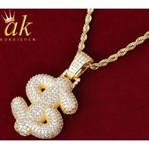 Custom Bubble Question Mark Dollar Sign Pendants Necklaces Charm Cubic Zircon Men Hip Hop Jewelry