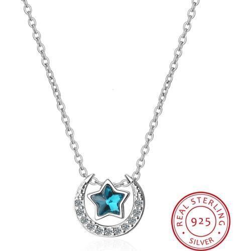 925 Sterling Silver Necklaces Star Moon Pendants&necklaces Pure Sterling Silver 925 Chain Necklace Jewelry Collar Colar De Plata