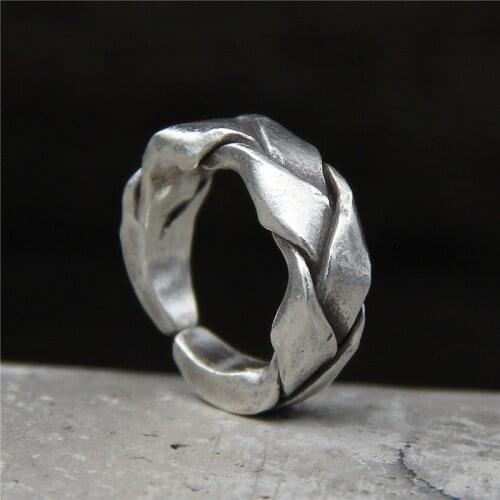 Silver jewelry Handmade silver Thailand domineering S925 tail ring men and women weave food ring restoring ancient ways