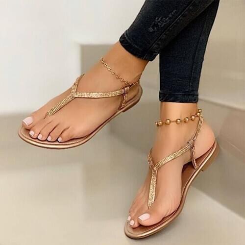 Women Flip Flop Sandals Ladies Narrow Band Flat Woman 2020 Summer Fashion Crystal Shoes Female Footwear Plus Size 34-43