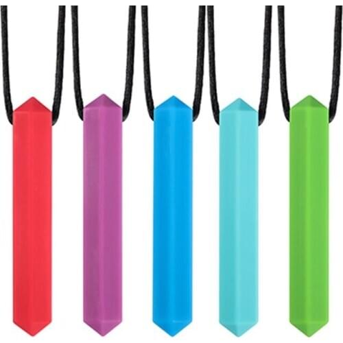 High Quality Sensory Crayon Teether Necklace – Best Tools for Autism and Teething Kids Silicone Chewy Toys Chewing Pendant