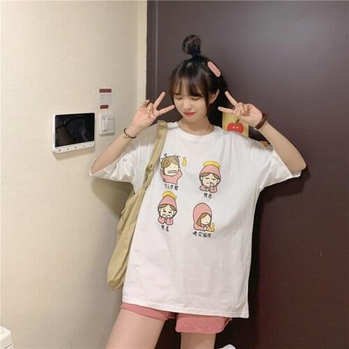 Summer new style Korean style tide cartoon print wild loose large size short-sleeved T-shirt women