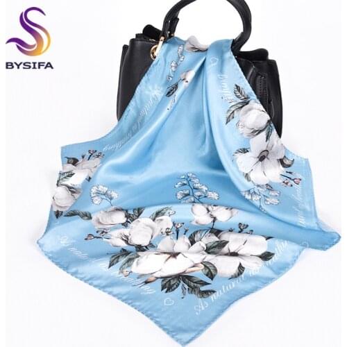 [BYSIFA] 100% Pure Silk Scarf Women Chinese Style Brand Neck Scarf Ribbon Top Grade Luxury Crepe Satin Silk Small Square Scarves