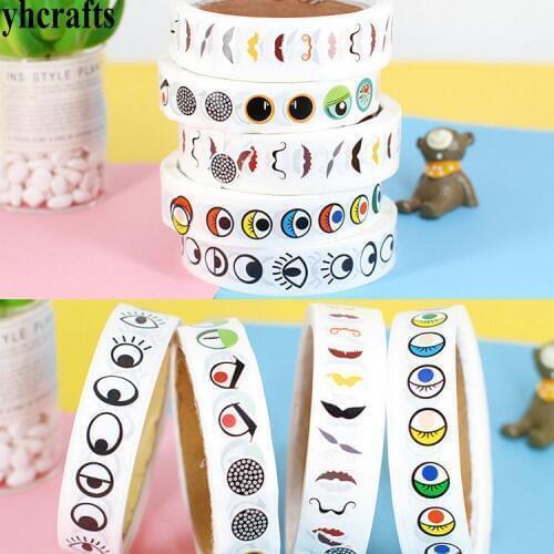 1 Roll(1000PCS)/LOT,Mustache stickers in paper roll Craft material Eye nose mouth monster stickers Kids diy toys Handmade work