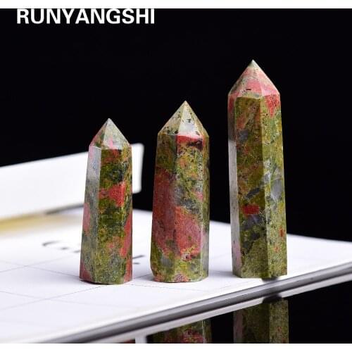 4-7cm 1pc Natural Stone Crystal Point Healing Obelisk unakite Quartz Wand Beautiful Ornament for Home Decor Pyramid