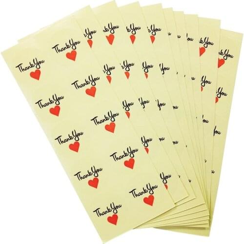 1000pcs/lot Red Heart With Thank You Transparent waterproof Packaging Seal Label Sticker DIY Gift Stickers