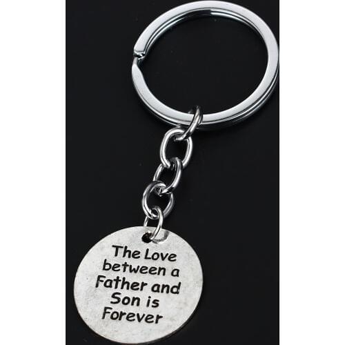 12PC The Love Between A Father And Son Is Forever Keyrings Round Pendant Keychains Dad Daddy Papa Fathers Day Gifts Jewelry Hot