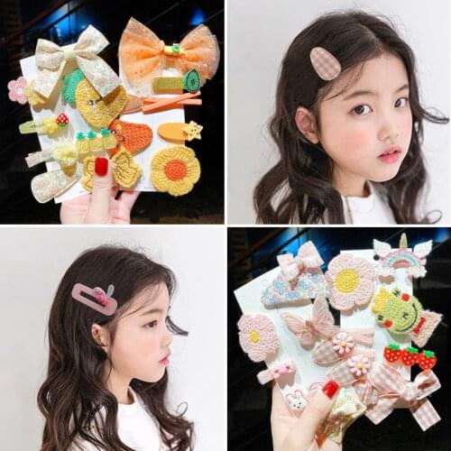 8 Pcs/Set Children Cute Knited Flower Acrylic Cartoon Fruit Ornament Hair Clips Girls Lovely Sweet Hairpins Kid Hair Accessories