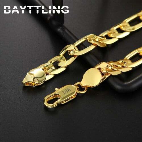 BAYTTLING 8 Inch 925 Sterling Silver 6MM Gold/Silver Side Figaro Chain Bracelet For Woman Man Fashion Glamour Party Jewelry Gift
