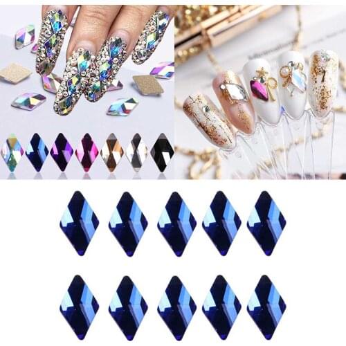 BGVfice10pcs Rhombus Shining Rhinestone 3D Nail Decor DIY Geometric Shape Flat Back Crystal Nail Art Decorations