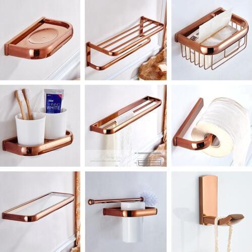 MTTUZK Luxury Rose Gold Copper Paper Holder Towel Bar Soap Dish Towel Rack Robe Hook Cup Holder Bathroom Accessories Set